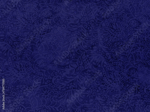Decorative gift-wrapping paper with plant motif. Shades of dark blue. 