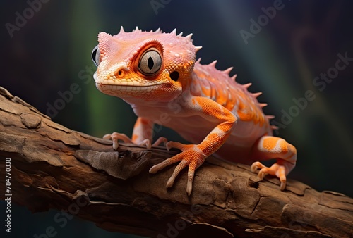 Close-up portrait of a chameleon lizard on a branch