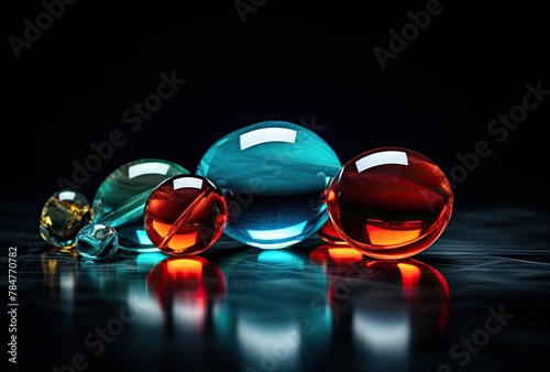 Colorful glass balls on a dark background. 3d rendering.