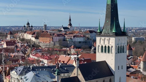 Tallinn old town in an aerial drone video photo