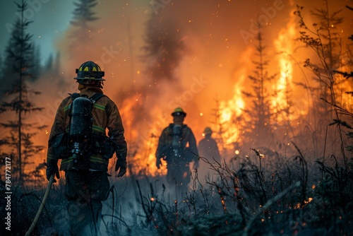 Wildfire scene as firefighters fight to contain the flames photo