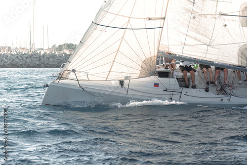 Yacht racing in the serene mediterranean sea during a regatta event