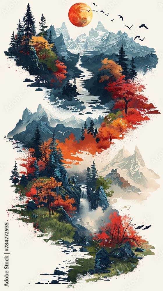 The flow of seasons depicted in a timespace continuum, visually transitioning seamlessly
