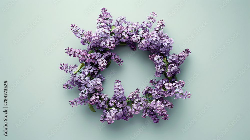 A wreath of lilac blooms in soft purple tones