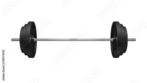 Metal barbell with weight plates isolated on transparent and white background. Sport concept. 3D render