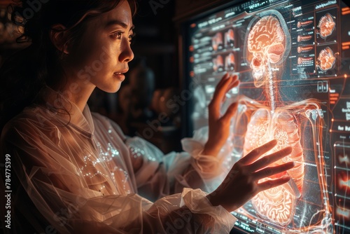 Physician studying human anatomy on innovative digital platform