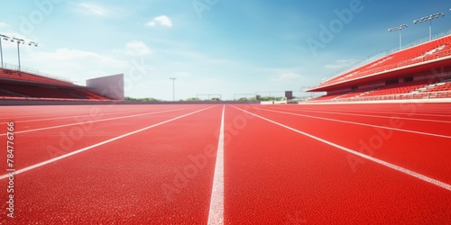 Red running track at the stadium Generative AI © Roman