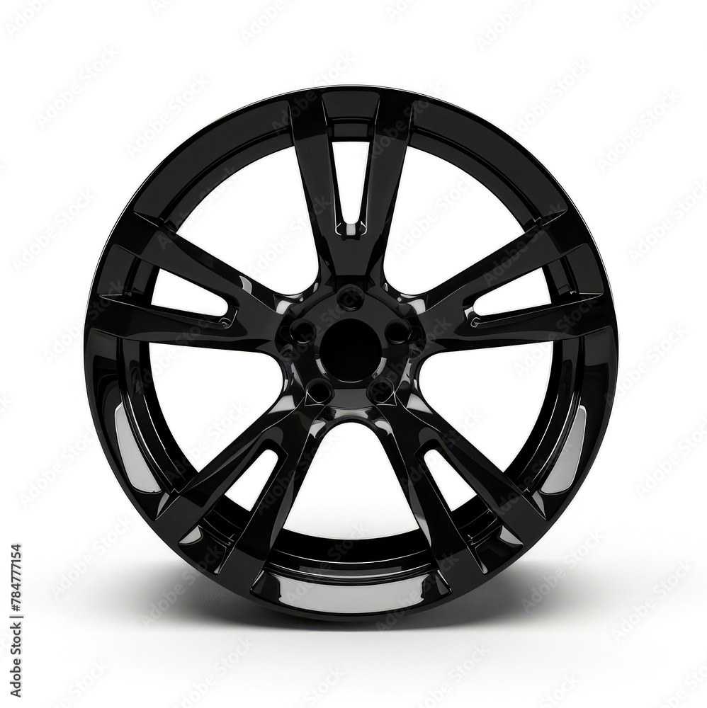 Black wheel on white background with reflection of the spokes. Black wheel on white background with reflection of the spokes.