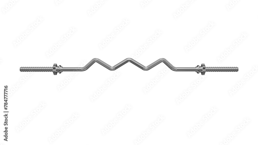 Metal curved barbell without weight plates isolated on transparent and white background. Sport concept. 3D render Metal curved barbell without weight plates isolated on transparent and white background. Sport concept. 3D render