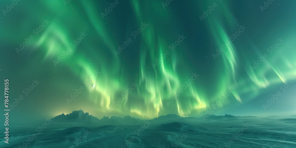 northern light in the sky above a winter landscape.