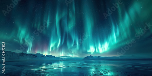 Aurora borealis, northern lights over the sea in winter