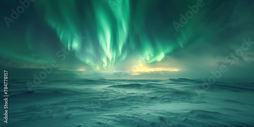 aurora borealis in the sky above a snowy plain photo