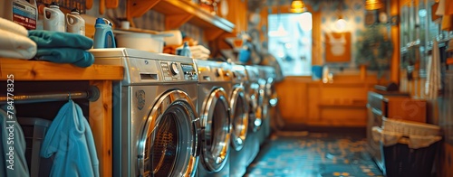 Washing machines, dryer and other domestic appliance equipment in the store. AI generated illustration photo