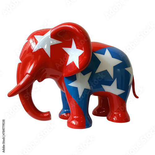 Republican Elephant Figurine, Isolated on White or Transparent Background