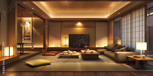 Japanese interior design of a modern living room..