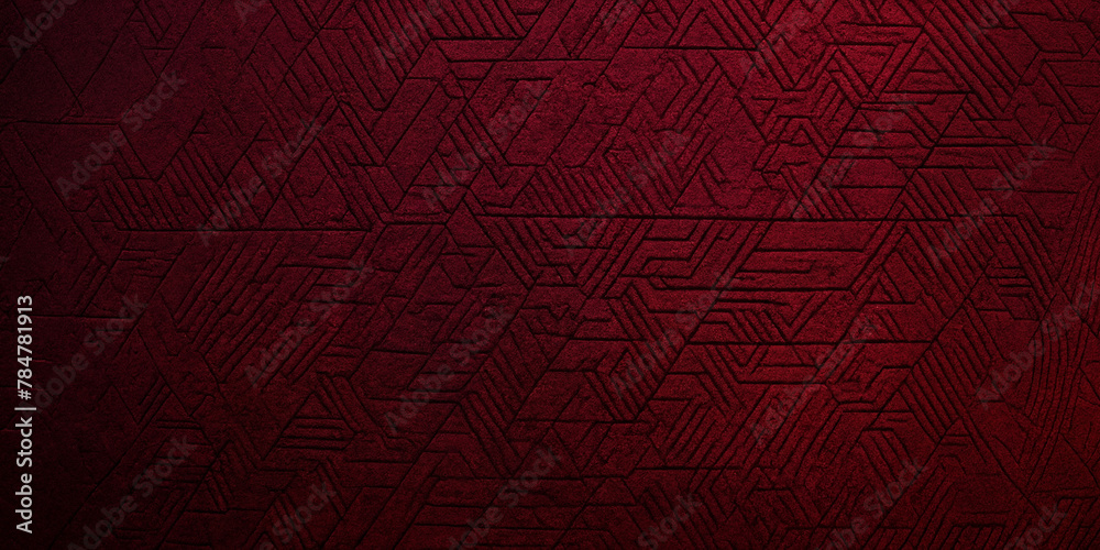 Eine Textur mit komplexen geometrischen Mustern in einem reichen, dunklen Rotton, die Aufmerksamkeit durch ihr komplexes Design auf sich zieht Eine Textur mit komplexen geometrischen Mustern in einem reichen, dunklen Rotton, die Aufmerksamkeit durch ihr komplexes Design auf sich zieht