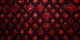 Ein Muster aus rot beleuchteten, diamantförmigen Elementen, die eng zusammen angeordnet sind und aufgrund des Spiels von Licht und Schatten eine faszinierende visuelle Textur erzeugen