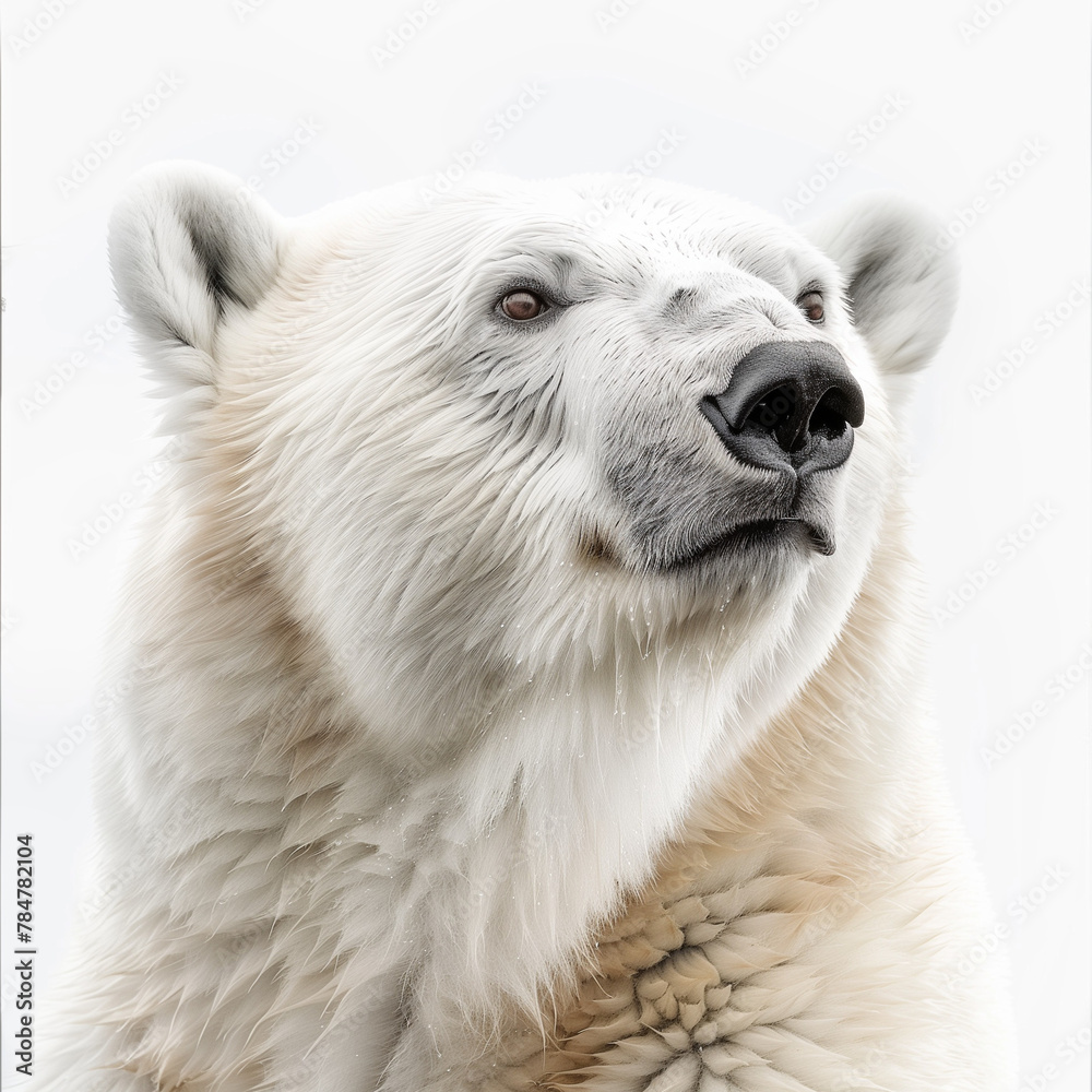 Angled polar bear headshot with white background Angled polar bear headshot with white background