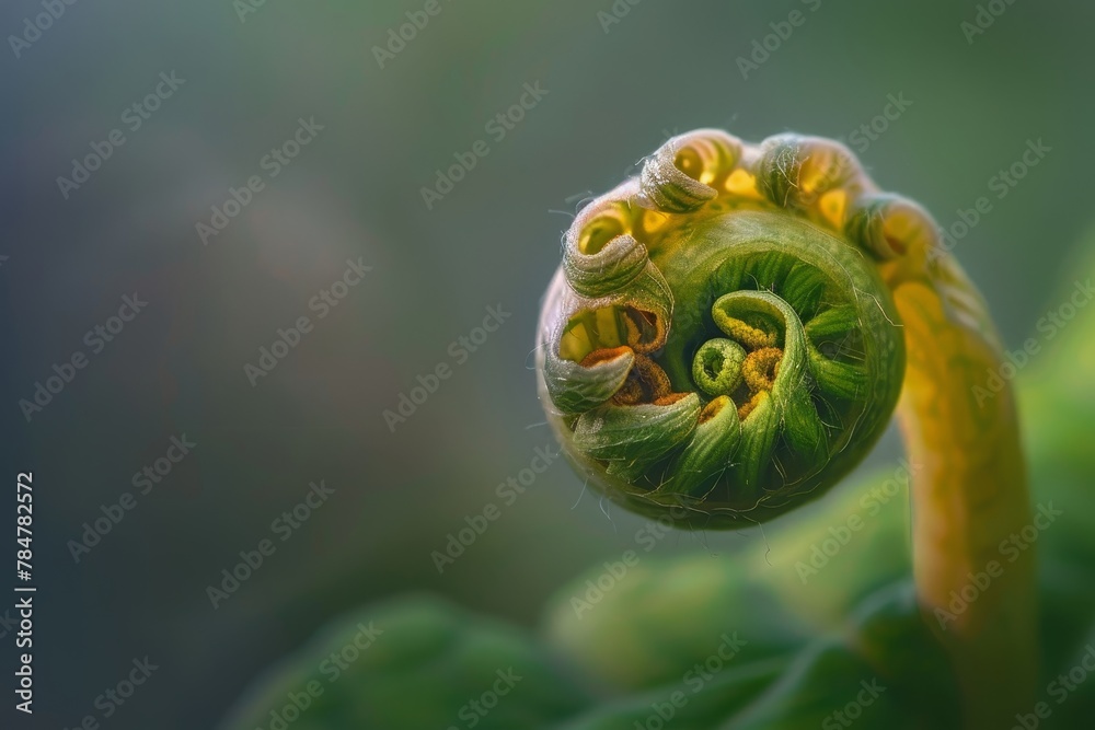 Emerging Life: A Close-Up View of a Fern Bud's Graceful Awakening in Spring Emerging Life: A Close-Up View of a Fern Bud's Graceful Awakening in Spring