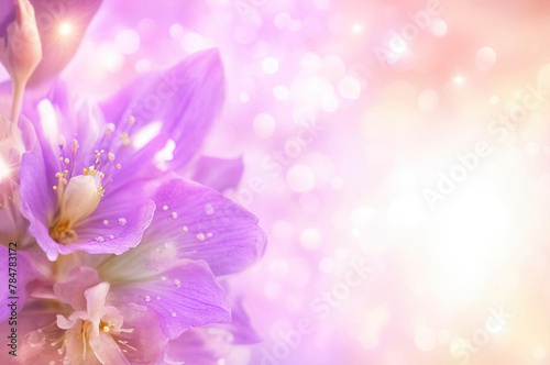 magic soft background with light and blooming flowers