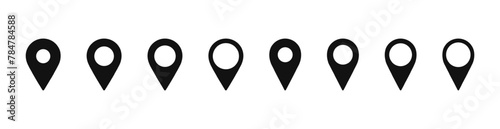 Pointers isolated icons vector set. Map pins symbols collection. Location signs with different shapes and sizes. markers design for infographics, navigation and transport cards. Black and white color