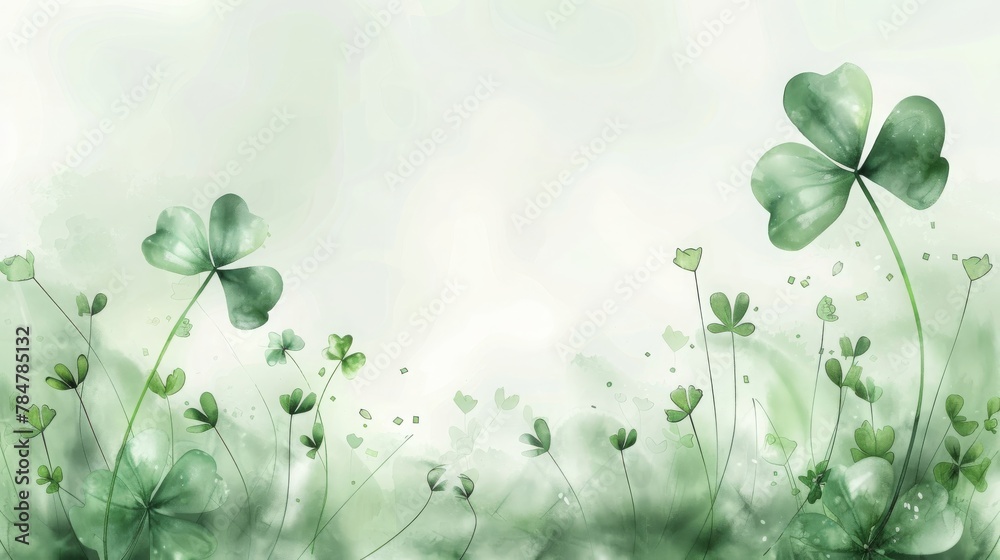 Closeup and crop shamrock plants on bokeh with space for texts and green background. Saint Patricks Day greeting card and poster. Web banner design. Green watercolor illustration for st Patricks day. Closeup and crop shamrock plants on bokeh with space for texts and green background. Saint Patricks Day greeting card and poster. Web banner design. Green watercolor illustration for st Patricks day.