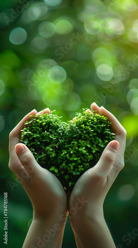 environment Earth Day Hands from nature, Girl hands holding heart shape trees growing on bokeh green background, Ecology and Nature concept, world earth day