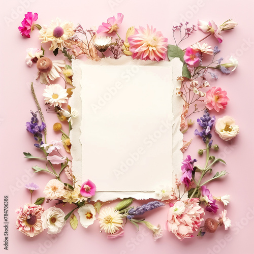Blank vintage paper note with a floral arrangement