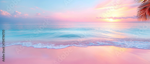 Tropical sand beach in pastel colored sunset
