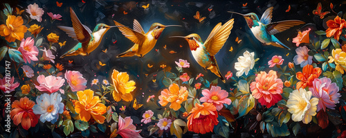 Flying hummingbirds oil painting