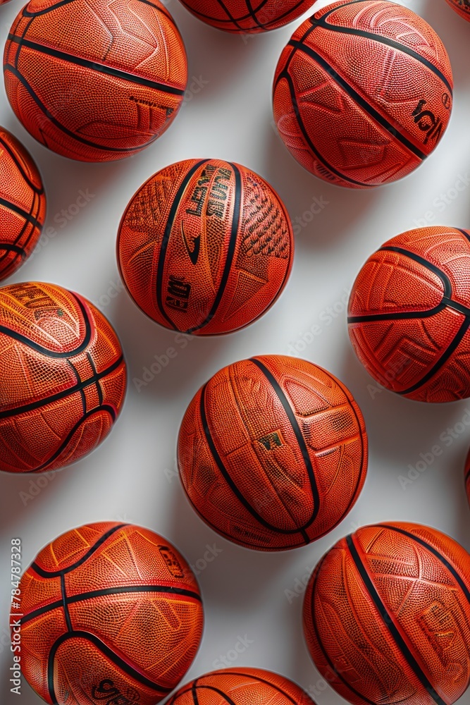 Artistic shot of basketballs on a white background, abstract angles