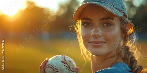 Close-up of a softball pitcher winding up for a pitch, with intense focus and blurred background photo