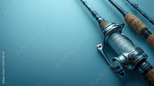 Minimalist image of fishing rods and reels on a white background, simple and clean © Gefo