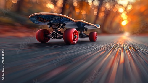 Skateboard wheels rolling on a concrete ramp  motion blur effect