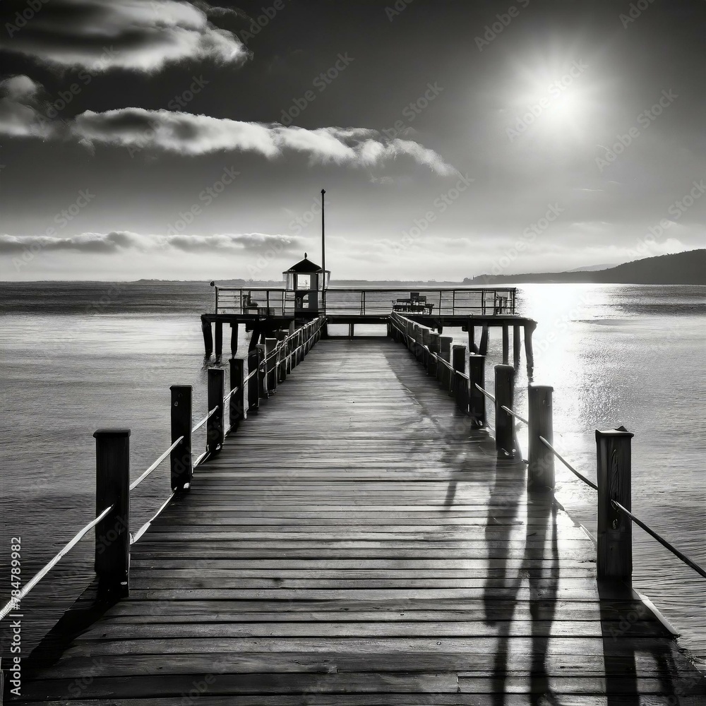 Fototapeta premium pier at sunset in black and white