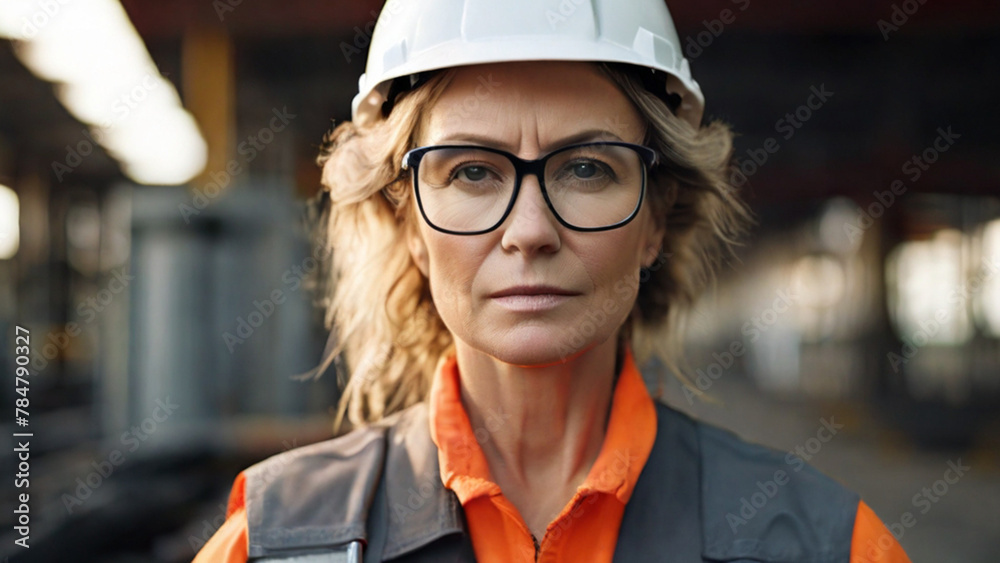 Portrait of middle aged female engineer in the factory 