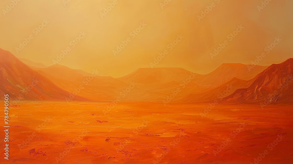 Oil painting, desert mirage, vibrant oranges and reds, midday, wide lens, heat haze effect. 