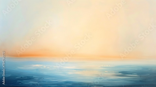 Abstract oil, empty horizon, warm beige and blue, evening, panoramic view, tranquil divide. 