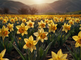 A field of blooming daffodil flowers