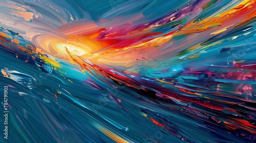 Futuristic transport, abstract oil, dynamic strokes, sunset, high angle, speed blur. 