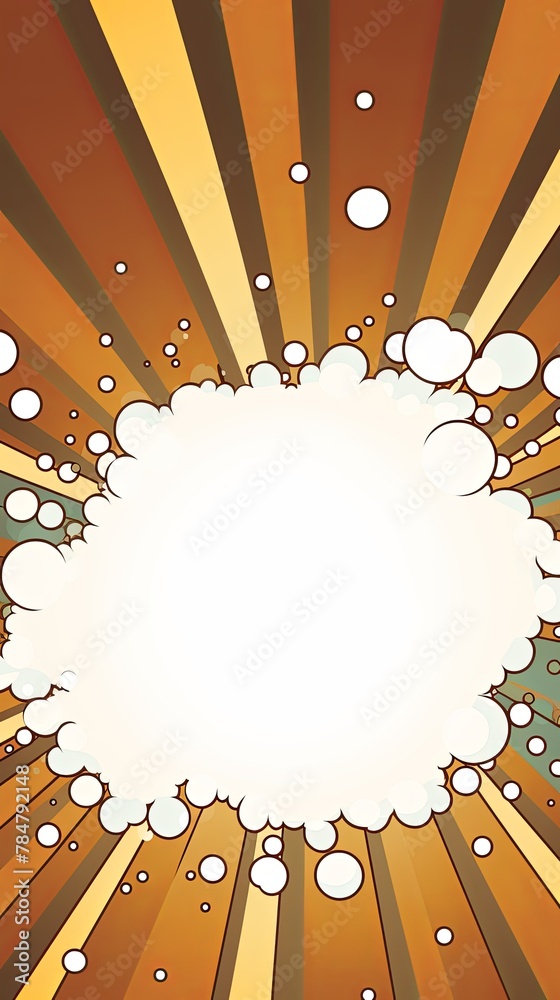 Brown background with a white blank space in the middle depicting a cartoon explosion with yellow rays and stars. 