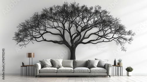 Tree frames on a wall. Tree photo frames on white background. Modern illustration