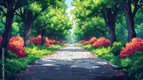 A paved path on the road with an isometric background.
