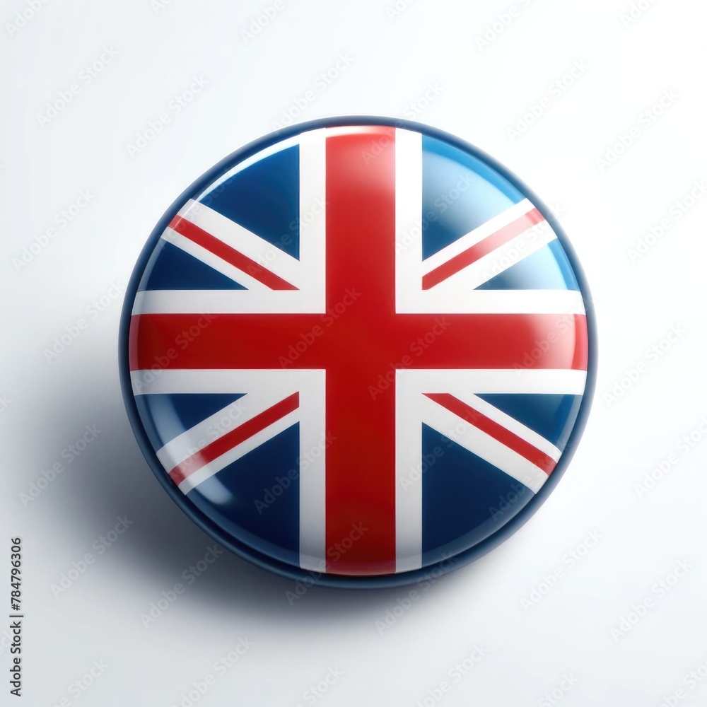 3d button logo with Union Jack on white background 3d button logo with Union Jack on white background