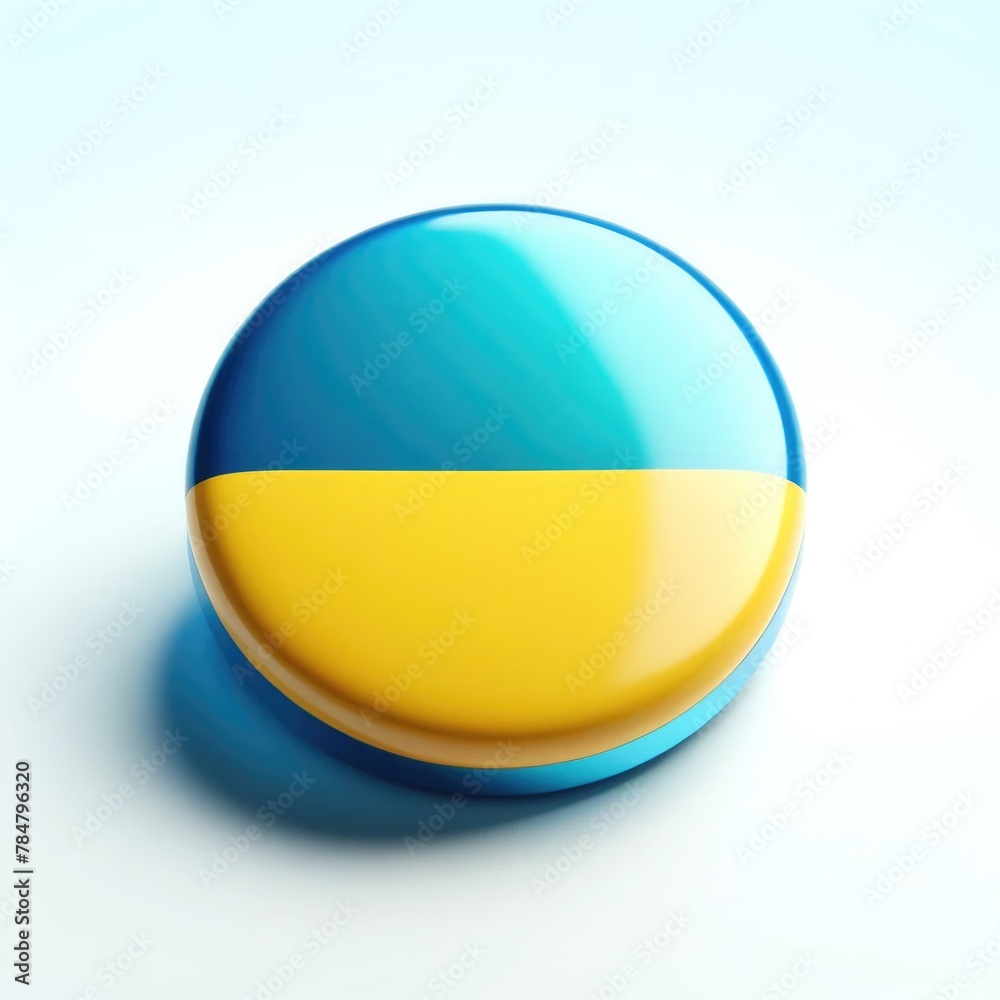 3d button logo with Ukrainian flag on white background 3d button logo with Ukrainian flag on white background