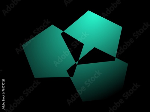 Ilustración de una figura geométrica abstracta de color verde en un fondo negro photo