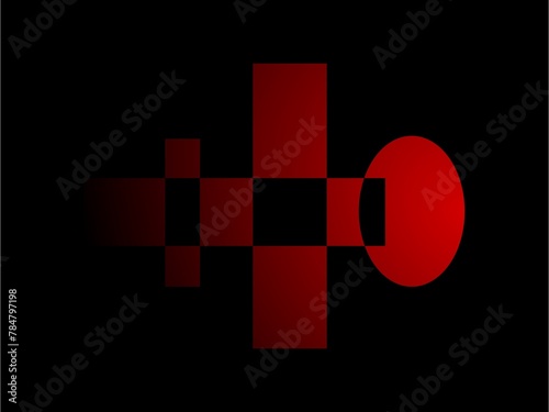 Ilustración de una figura geométrica abstracta de color rojo con negro en un fondo negro photo