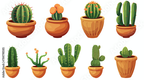 Vector illustration of cactus and pot symbol. Set o