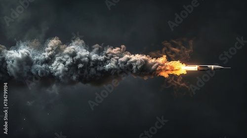 Rocket cruise missile, balistic missile taking of leaving trail of smoke © Meta