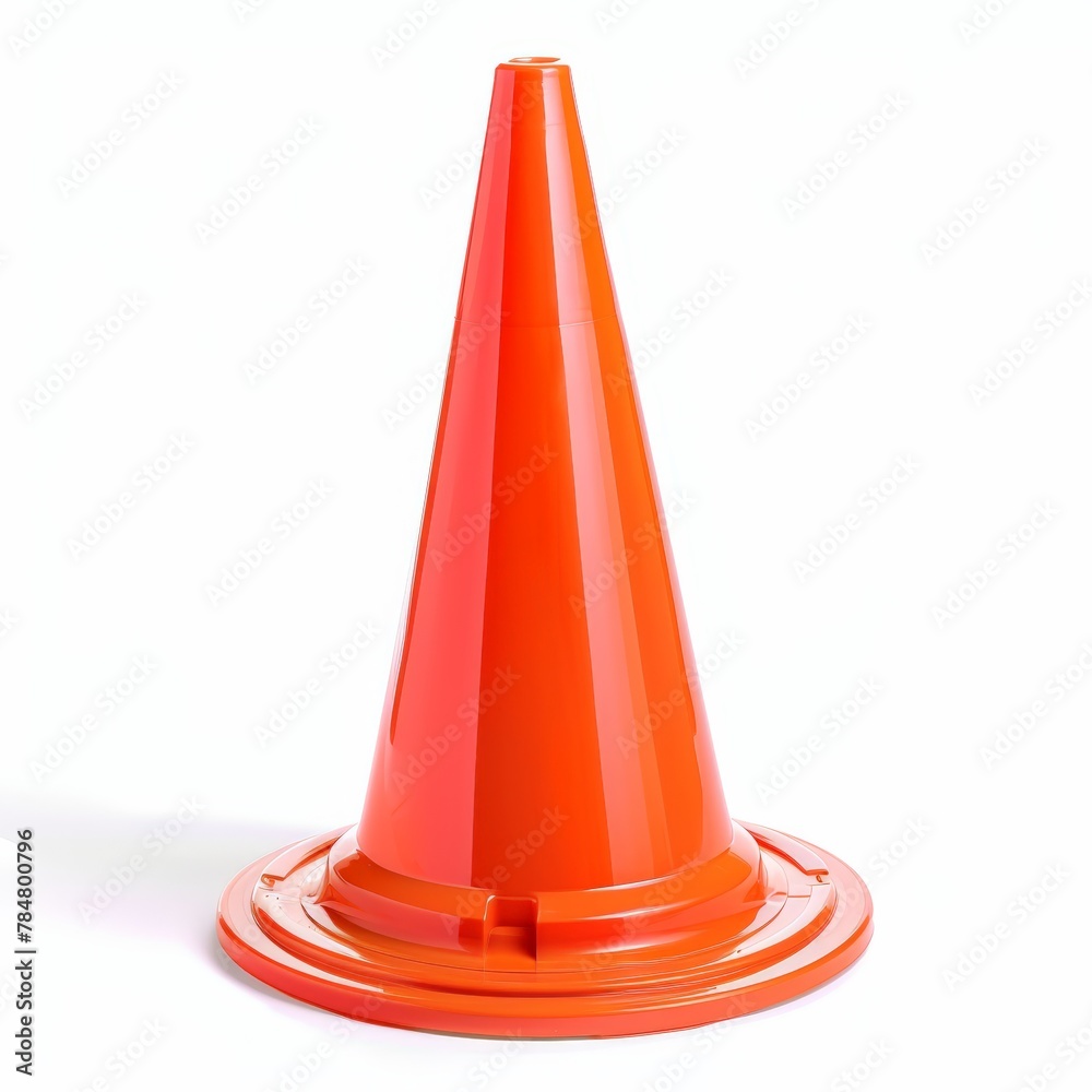 Orange traffic cone, street, symbolizing caution and safety in construction zones, isolated on white background Orange traffic cone, street, symbolizing caution and safety in construction zones, isolated on white background
